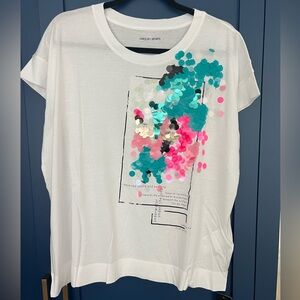 Marc Cain Women's White Graphic Top with sequin detail. Size 12.